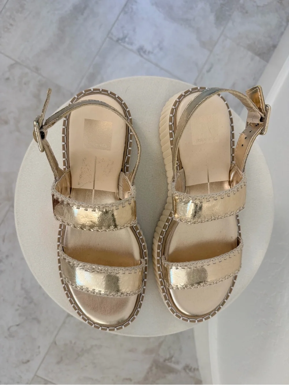 Dolce Vita Drake Metallic Gold Platform Sandals with Cream Sole